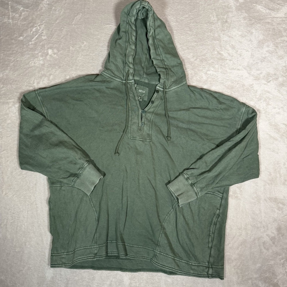 Aerie Women’s M Oversized Henley Hoodie Sage Green Mineral Wash Sweatshirt